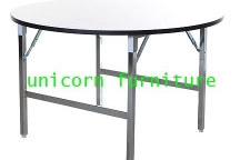 โต๊ะจีน โต๊ะพับ โต๊ะจัดเลี้ยง ขาชุบโครเมี่ยมเงา “หน้าโต๊ะขาวตัน