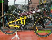 -จักรยานเสือภูเขาพับ AUDI 21 speed เหลืองม่วง