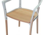 เก้าอี้โมเดิร์น โครงเหล็กสีขาว มีอาร์ม ที่นั่งไม้ CD-294