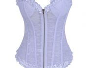 Corset คอร์เซ็ต ซีทรู ซิปหน้า แต่งระบายที่ขอบ - สีขาว