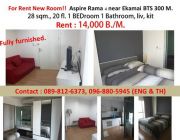For Rent New Room  Aspire Rama 4 near Ekamai BTS 300 M.