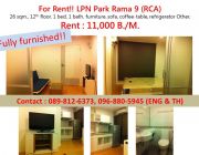 For Rent  LPN Park Rama 9 near MRT Phetchaburi.