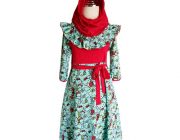 ชุดเด็กมุสลิม ลายคิตตี้ Hello Kitty สีแดง-เขียวมิ้นต์ ชุดพร้อมผ้าคลุม ฮิญาบ