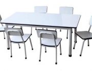 โต๊ะอนุบาลโครงขาเหล็กแป๊ปกลม ชุดประกอบด้วย โต๊ะ 1 ตัว เก้าอี้ 6 ตัว