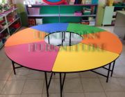 โต๊ะอนุบาล รุ่น โดนัท หน้าโต๊ะโฟเมก้า มีให้เลือกกว่า 50สี หนึ่งชุดประกอบด้วยโต๊