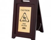 Rubbermaid : Executive Multi-Lingual Wooden Caution Sign 2-Sided